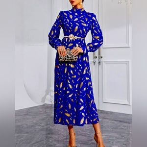 Mock neck allover feather print dress